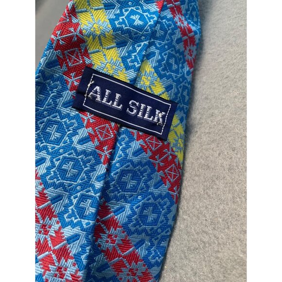 Vintage Towncraft Silk Mens Tie Blue Red Yellow Geometric Stripes Necktie - Picture 3 of 5